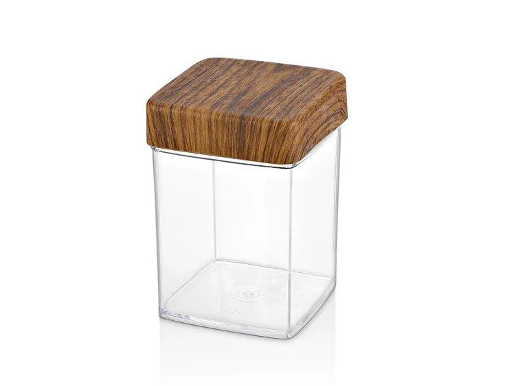 0,63 LT. SQUARE JAR with Wooden Finished Lid