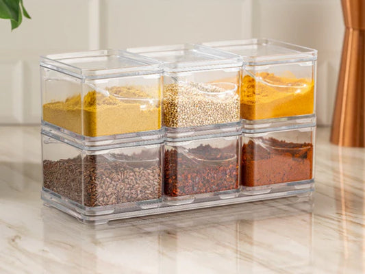 6 Pieces Spice Boxes with Spoons on a Tray