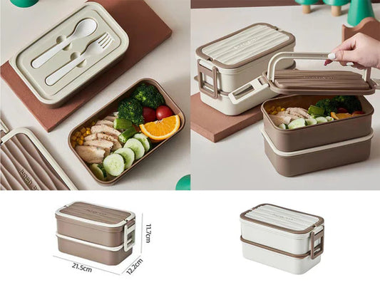 Double Decker Plastic Lunch Box with Cutlery