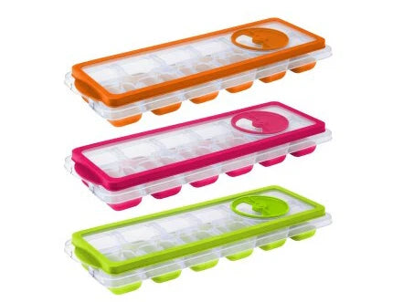 Ice Cubes Tray with Silicone Push Bottom and Cover