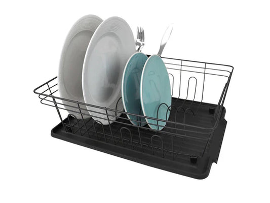 Matt Black Metallic Dish Drainer with Plastic Tray