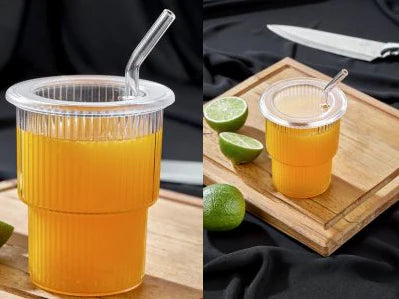 Plastic Cup with Cover and Glass Straw "Origami"