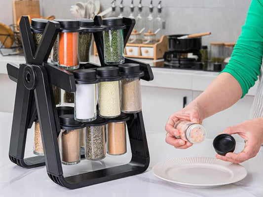 Rotating Spice Rack Organizer with 18 Glass Spice Jars