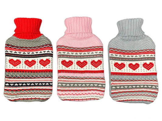 Rubber Heat Water Bag with Wool Shirt Hearts Designs