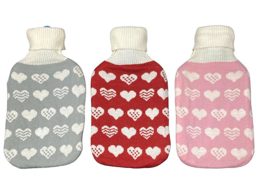 Rubber Heat Water Bag with Wool Shirt Hearts Designs