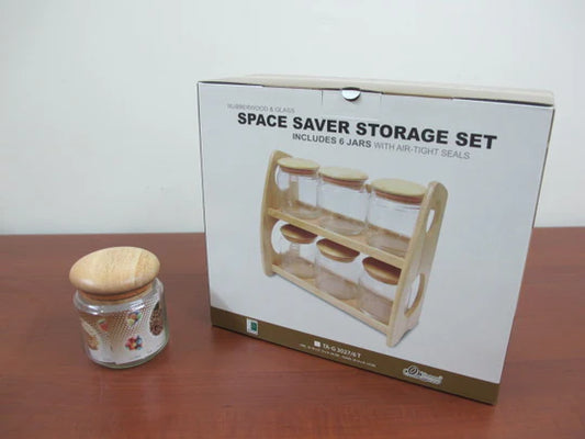 Spice set with wooden cover 2 Tiers 6 Pieces