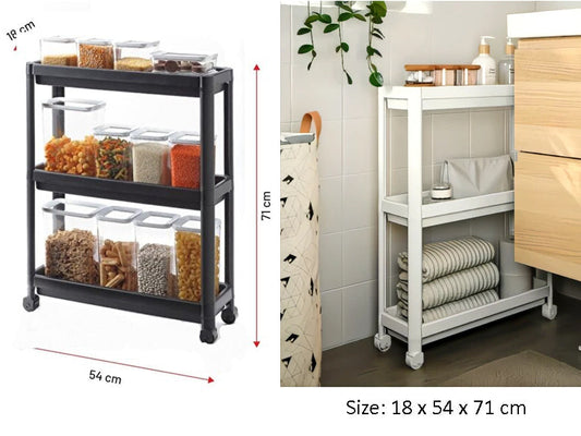 3 Tiers Narrow Shelf Unit with Wheels