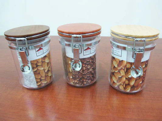 Acrylic Round Jar with wooden lid; 0.4 lt